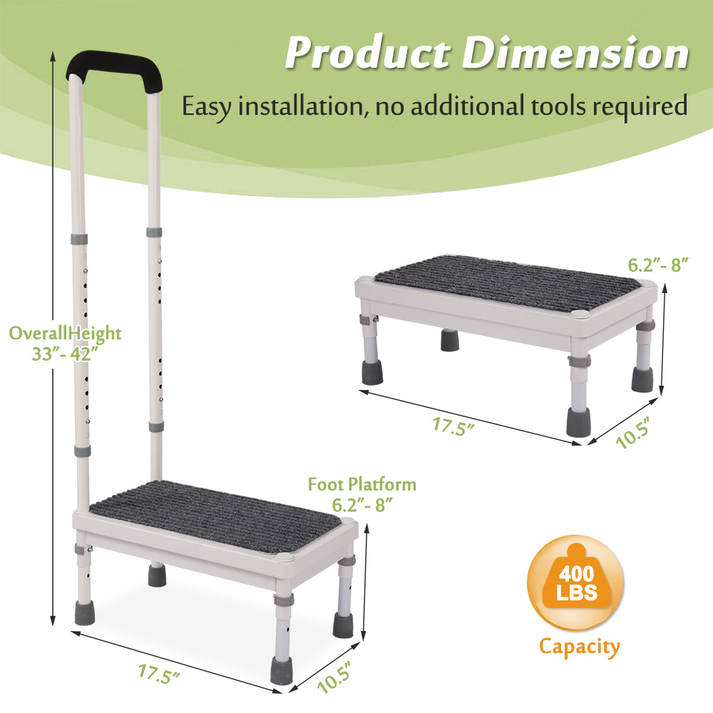 Step Stool with Handle for Elderly Adults, High Beds Steps Heavy Duty Metal Stepping Stool Mobility Aids Stand Assist, Medical Adjustable Bariatric Step Stool for Kitchen, Bedside, SUV, Bath - 400 lbs