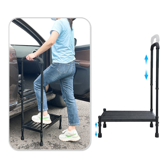 Medical Step Stool with Handle SUV Car Elderly Handicap Steps for RV Mobile Home with Handrail for Adults Seniors Bariatric Metal Stepping Stool Safety Step Assist Adjustable 300lb Foot Stool