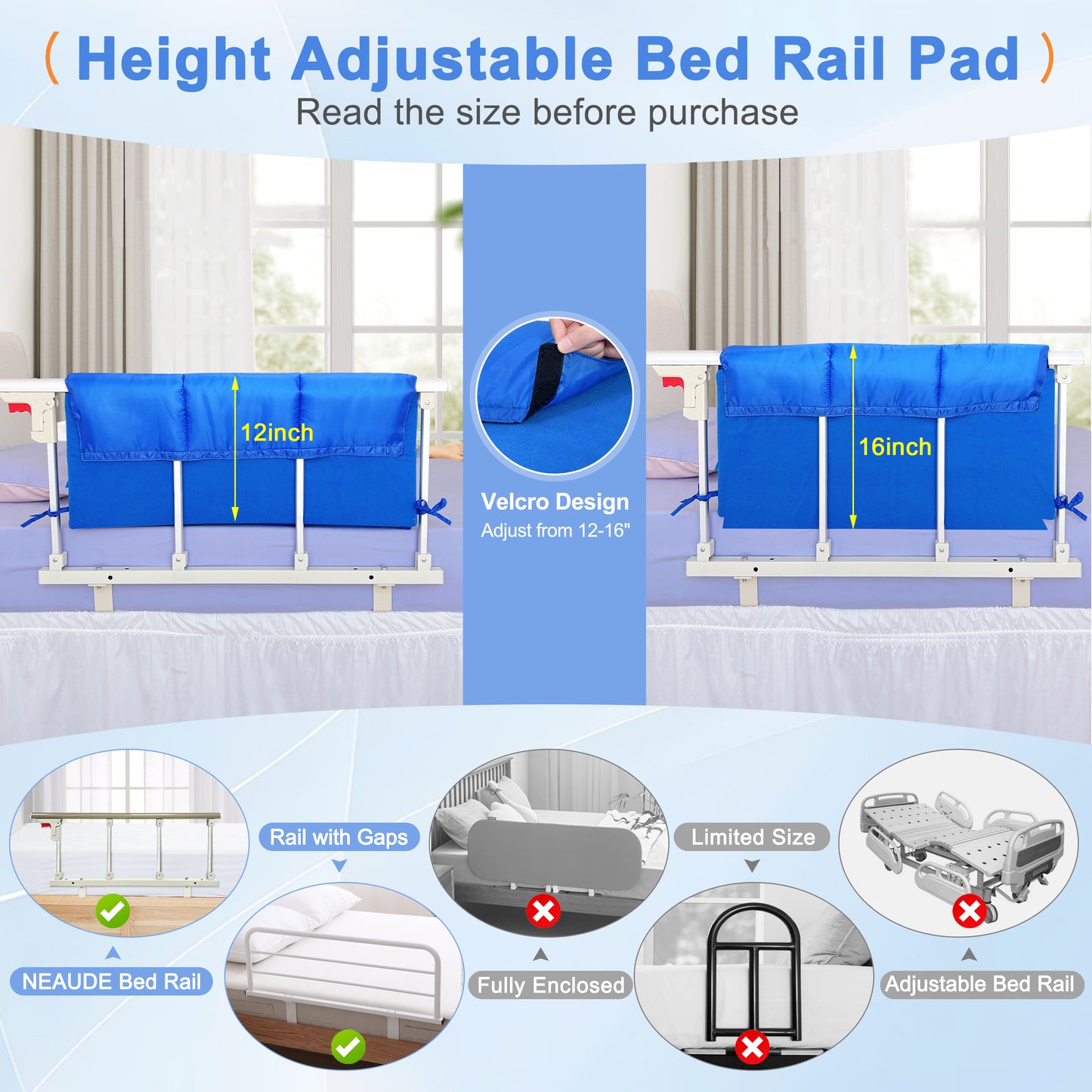 Bed Rail Covers, Hospital Bed Rail Pads for Elderly Adults Safety, Rail Padding Cover, Bed Guard Rails Padded, Bed Railing Protector Foam Pads