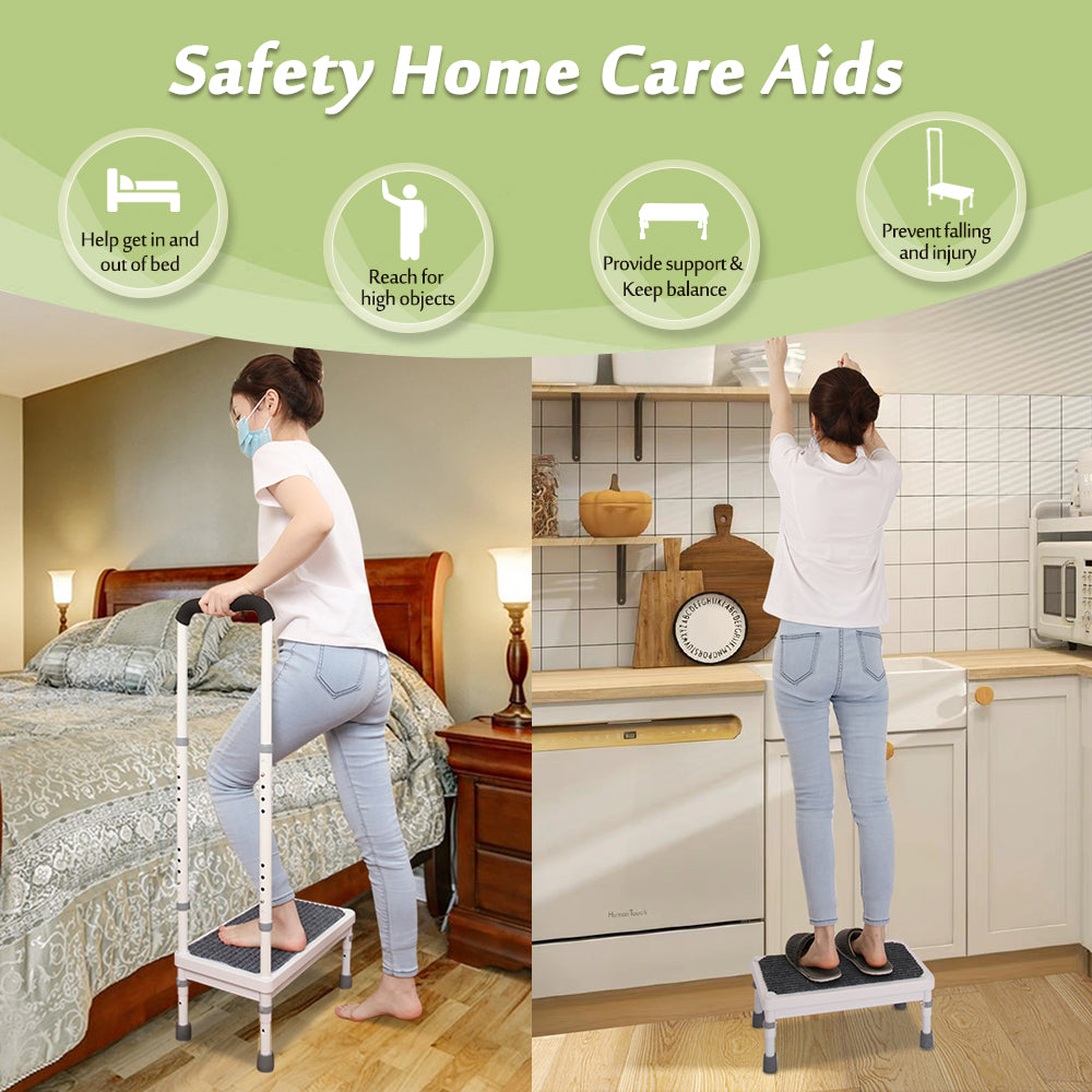 Step Stool with Handle for Elderly Adults, High Beds Steps Heavy Duty Metal Stepping Stool Mobility Aids Stand Assist, Medical Adjustable Bariatric Step Stool for Kitchen, Bedside, SUV, Bath - 400 lbs