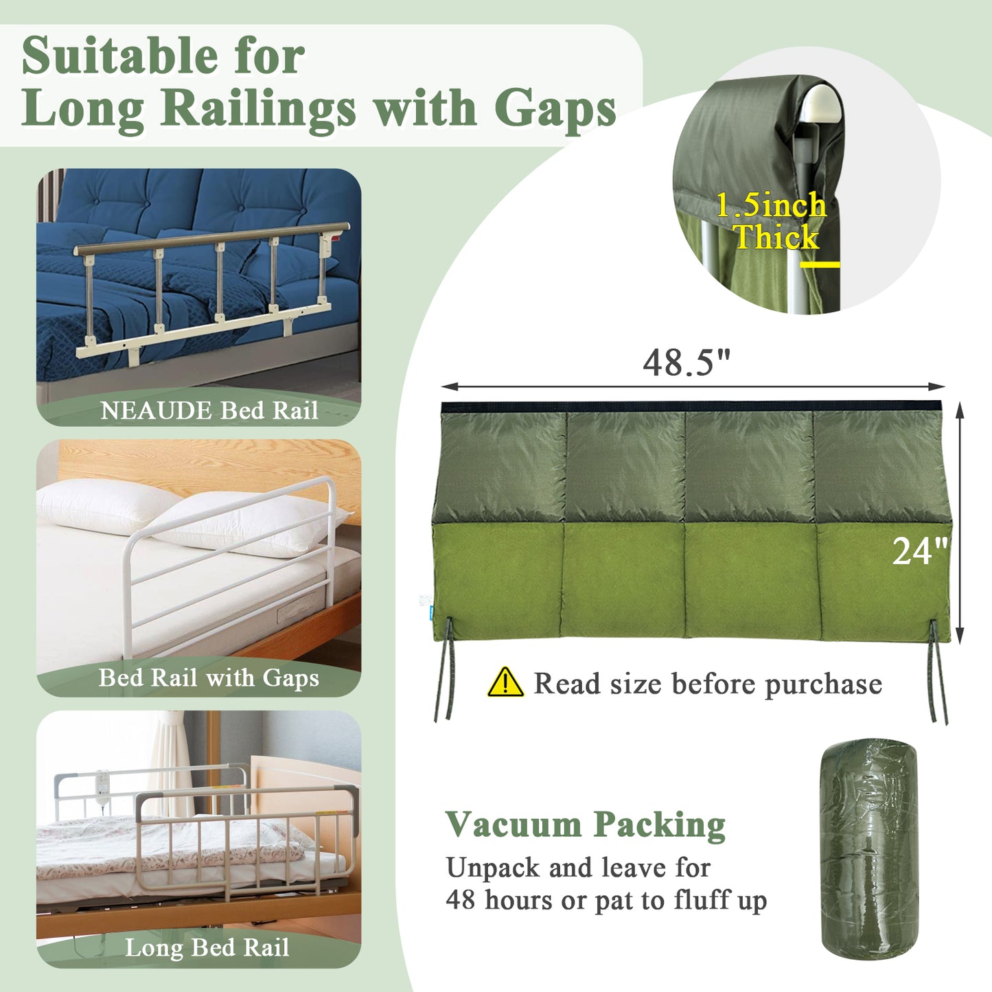 Bed Rail Covers for Elderly Adults Safety, Hospital Bed Rail Pads, Guard Rails Padding Protector, Medical Bed Railing Padded, Adult Side Rails Cover-48.5 inch