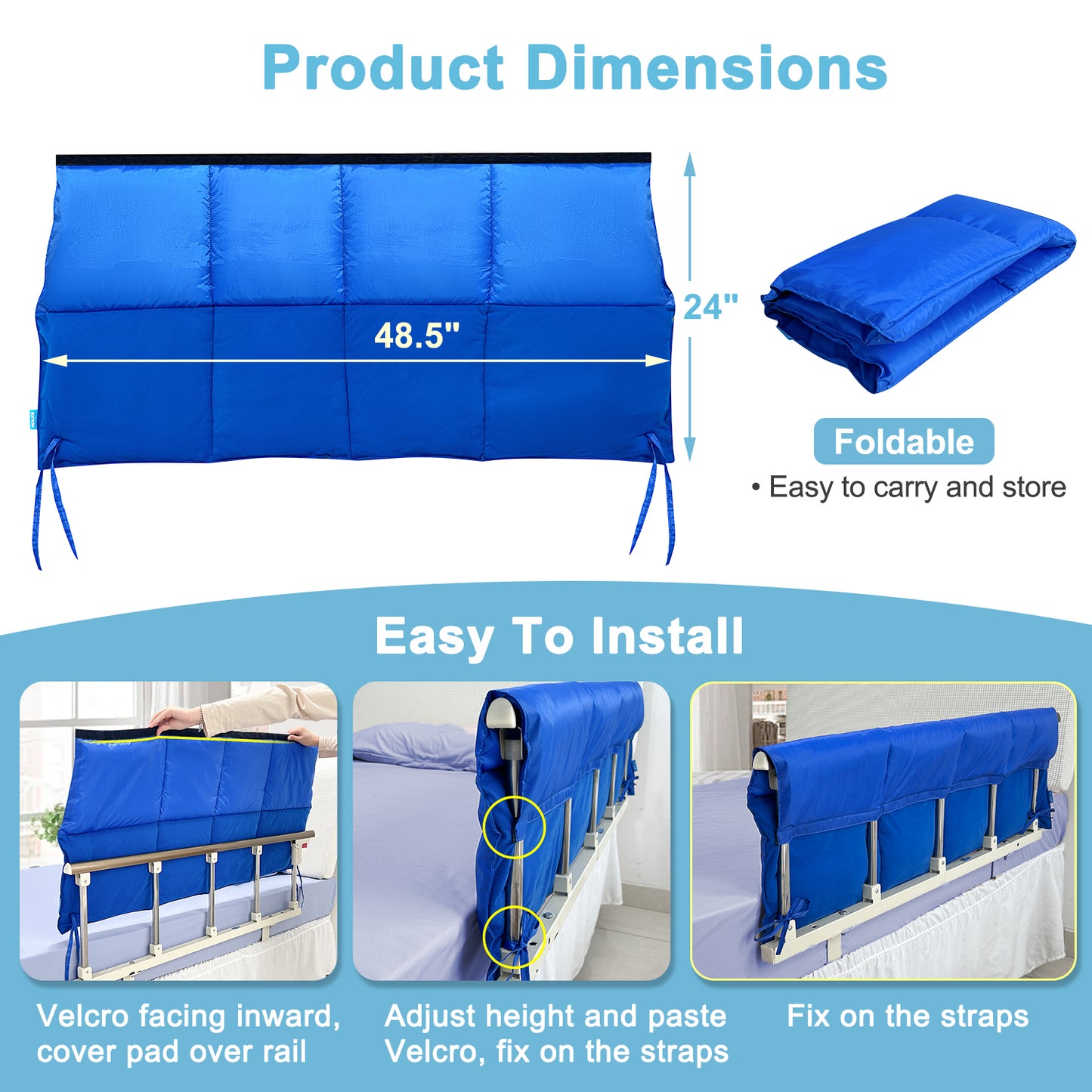 Bed Rail Covers for Hospital Bed Bumper Pads Medical Foam Padding Bumpers Bedside Pad for Elderly Adults Seniors Bed Side Protection Safety Rail Guard Bedrail Bumper(48"x12")