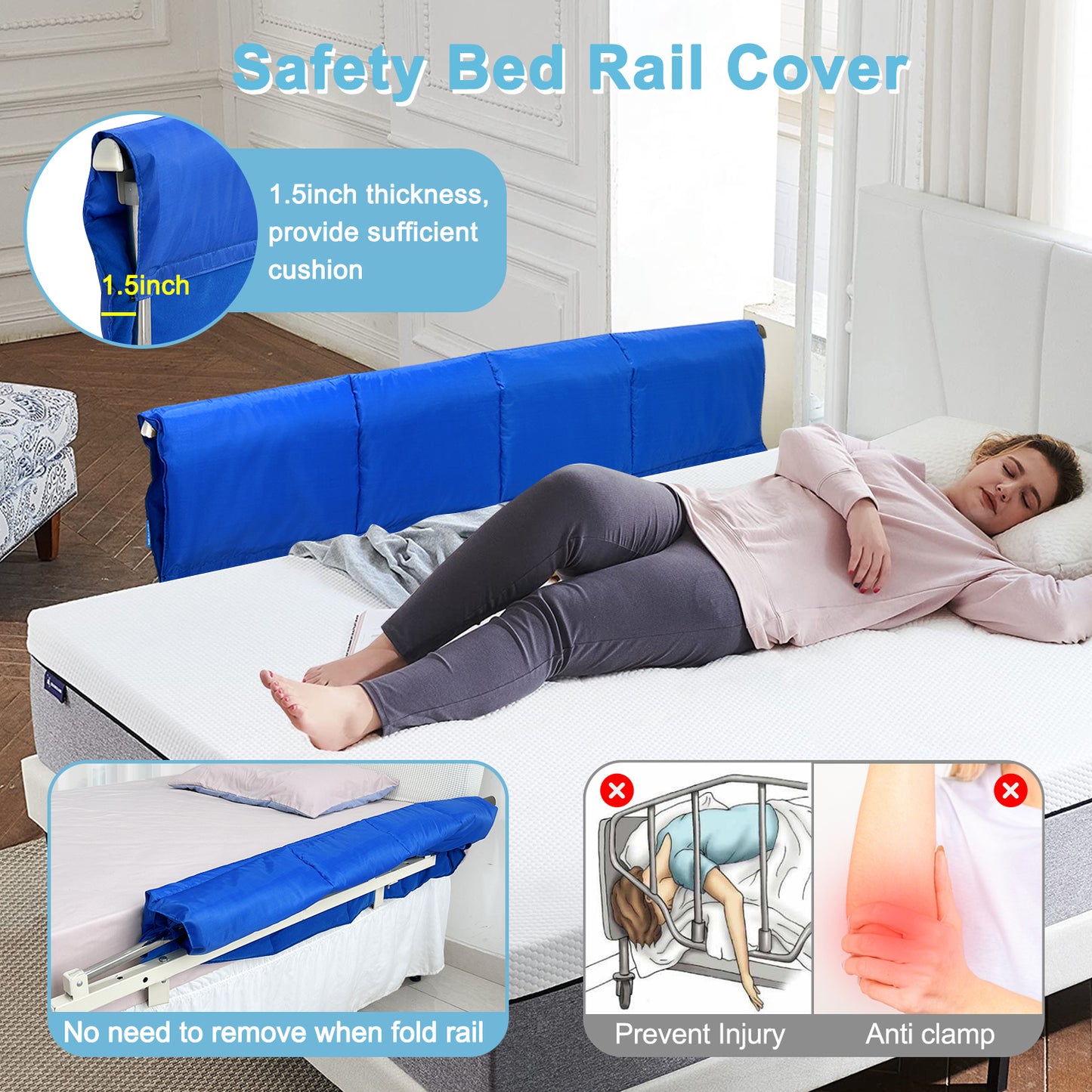 Bed Rail Covers for Hospital Bed Bumper Pads Medical Foam Padding Bumpers Bedside Pad for Elderly Adults Seniors Bed Side Protection Safety Rail Guard Bedrail Bumper(48"x12")
