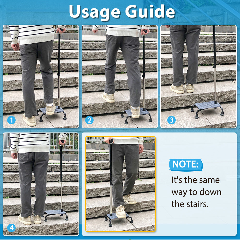 Stair Climbing Cane - Lifts for Seniors & Elderly, Half Steps Assist, Adjustable & Portable Stair Walker Device