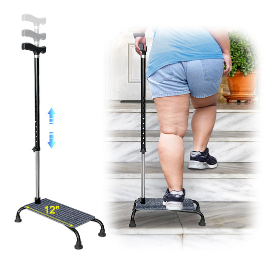 Stair Climbing Cane Lifts for Seniors Half Step Climbing Aid Walker Elevator Stairs Assist Elderly Standing Helper 4 Prong Large Base Quad Walking Sticks Adjustable Stability Balance Devices