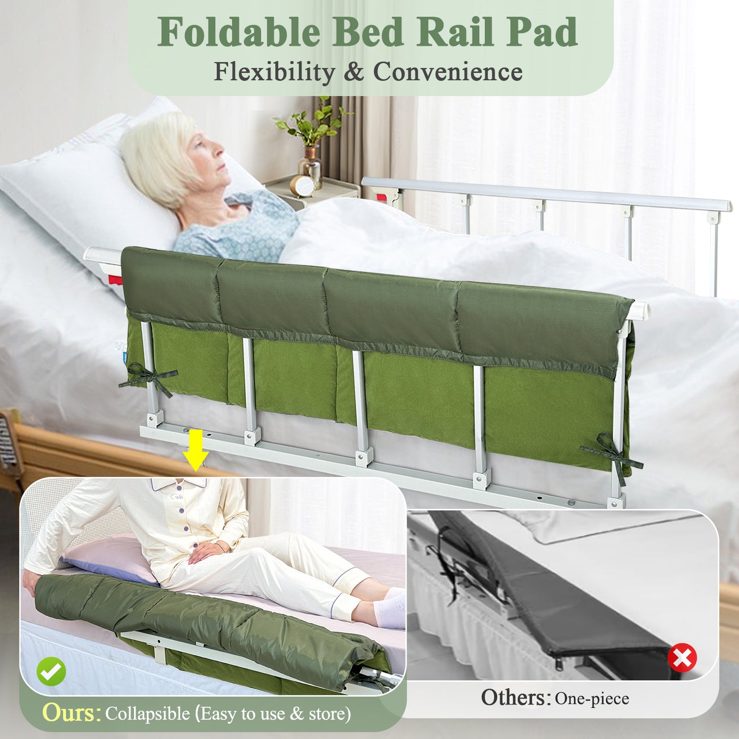 Bed Rail Covers for Elderly Adults Safety, Hospital Bed Rail Pads, Guard Rails Padding Protector, Medical Bed Railing Padded, Adult Side Rails Cover-48.5 inch