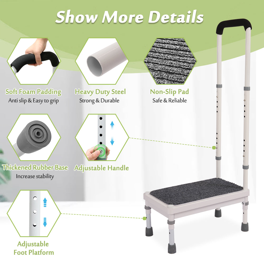Step Stool with Handle for Elderly Adults, High Beds Steps Heavy Duty Metal Stepping Stool Mobility Aids Stand Assist, Medical Adjustable Bariatric Step Stool for Kitchen, Bedside, SUV, Bath - 400 lbs