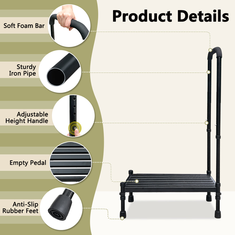 Medical Step Stool with Handle SUV Car Elderly Handicap Steps for RV Mobile Home with Handrail for Adults Seniors Bariatric Metal Stepping Stool Safety Step Assist Adjustable 300lb Foot Stool