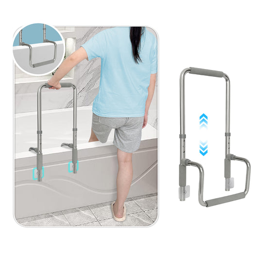Bath Tub Handles for Seniors Shower Rails Elderly Adults Safety, Bathtub Clamp Grab Bars Helper No Drill, Handicap Bathroom Tub Support Bar Assist Devices, Help Getting Out of Bathtub