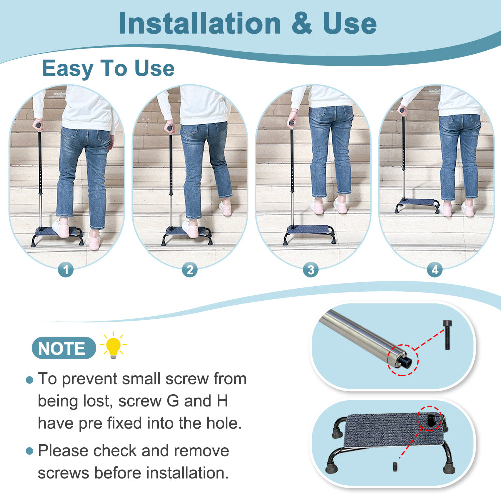 Stair Climbing Cane Lifts for Seniors Half Step Climbing Aid Walker Elevator Stairs Assist Elderly Standing Helper 4 Prong Large Base Quad Walking Sticks Adjustable Stability Balance Devices