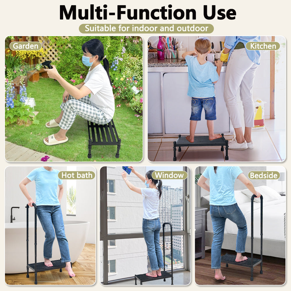 Medical Step Stool with Handle SUV Car Elderly Handicap Steps for RV Mobile Home with Handrail for Adults Seniors Bariatric Metal Stepping Stool Safety Step Assist Adjustable 300lb Foot Stool