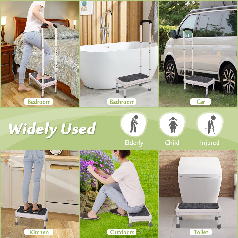 Step Stool with Handle for Elderly Adults, High Beds Steps Heavy Duty Metal Stepping Stool Mobility Aids Stand Assist, Medical Adjustable Bariatric Step Stool for Kitchen, Bedside, SUV, Bath - 400 lbs