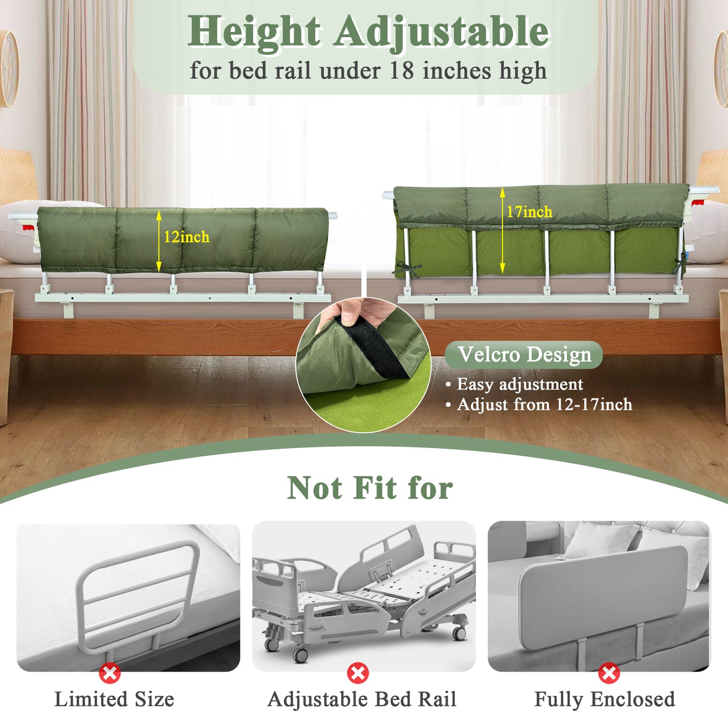 Bed Rail Covers for Elderly Adults Safety, Hospital Bed Rail Pads, Guard Rails Padding Protector, Medical Bed Railing Padded, Adult Side Rails Cover-48.5 inch