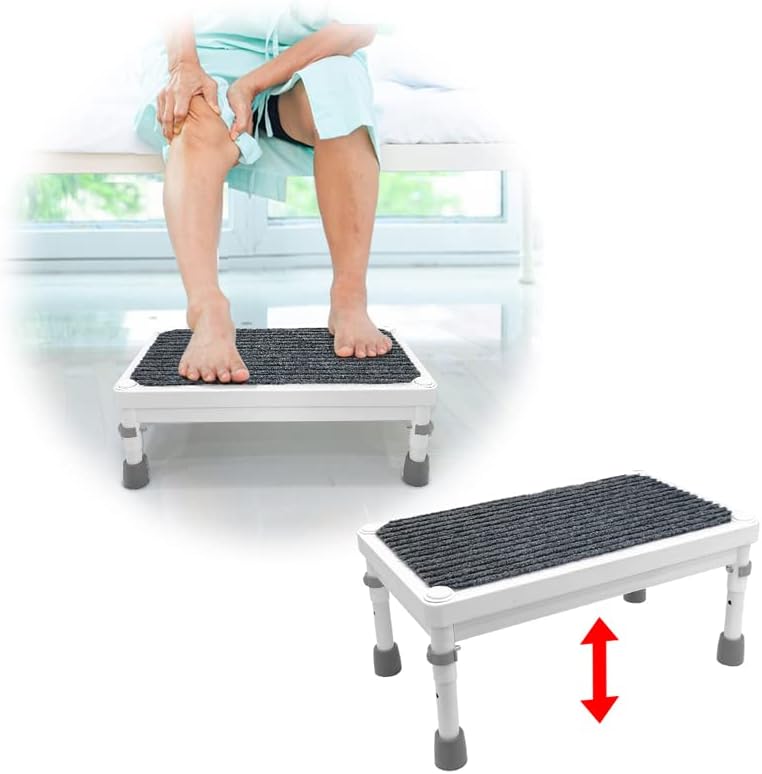 Medical Foot Stool Metal Step Platform Heavy Duty Adjustable Stepping Stool Anti Skid Bed Stairs for Adults Disability Aids Mobility Equipment Bed Step Stools for High Beds, Nursing, SUV Car - 750LBS