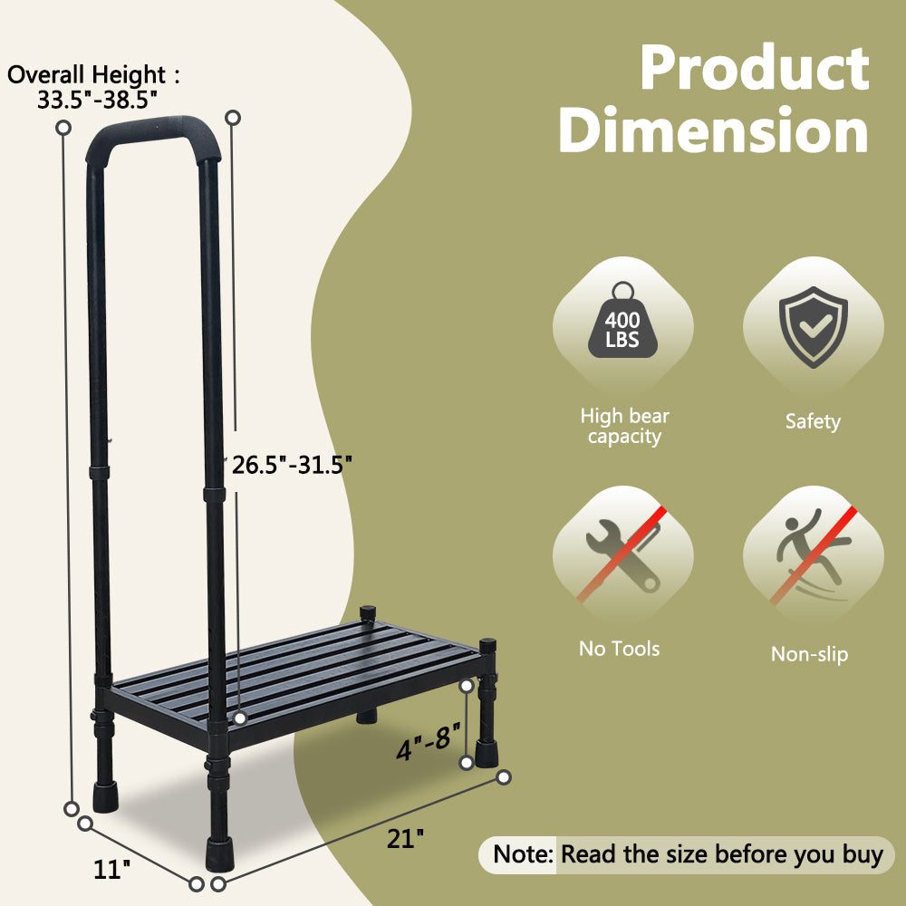 Medical Step Stool with Handle SUV Car Elderly Handicap Steps for RV Mobile Home with Handrail for Adults Seniors Bariatric Metal Stepping Stool Safety Step Assist Adjustable 300lb Foot Stool