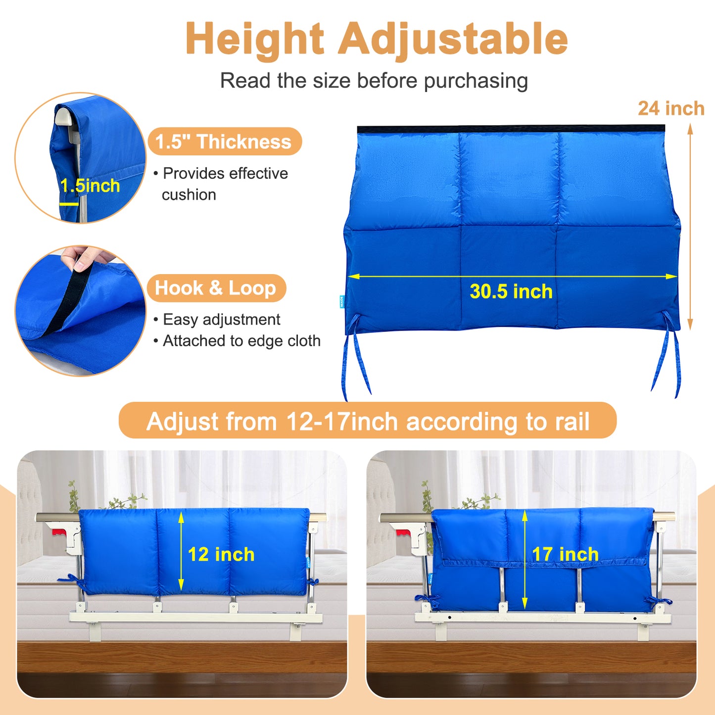 Bed Rail Cushion Pads for Hospital Bed Rail Cover Padding Bed Barrier for Adults Medical Foam Bumper Pads Bed Rail Protector Safety Guard for Elderly Adults Bed Side Rails Padding Cover - 1 PCS