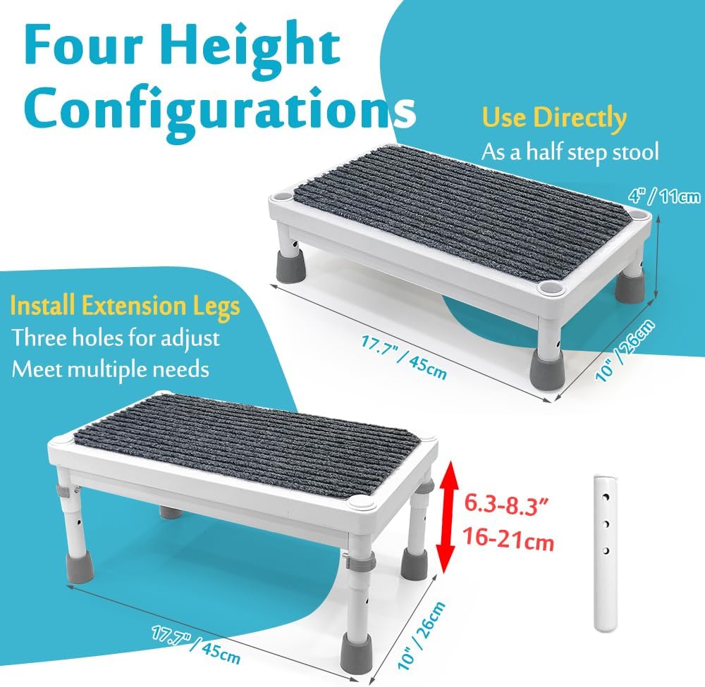 Medical Foot Stool Metal Step Platform Heavy Duty Adjustable Stepping Stool Anti Skid Bed Stairs for Adults Disability Aids Mobility Equipment Bed Step Stools for High Beds, Nursing, SUV Car - 750LBS