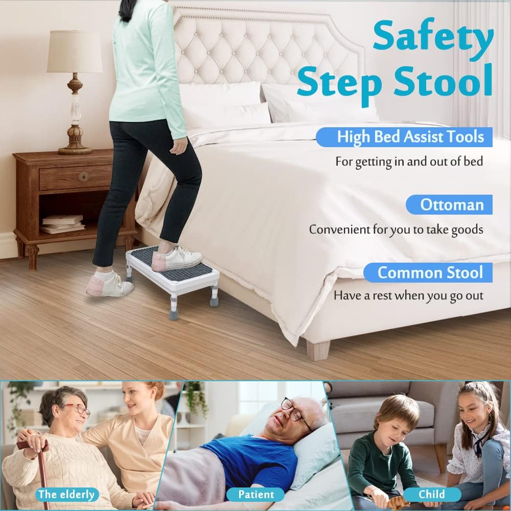 Medical Foot Stool Metal Step Platform Heavy Duty Adjustable Stepping Stool Anti Skid Bed Stairs for Adults Disability Aids Mobility Equipment Bed Step Stools for High Beds, Nursing, SUV Car - 750LBS