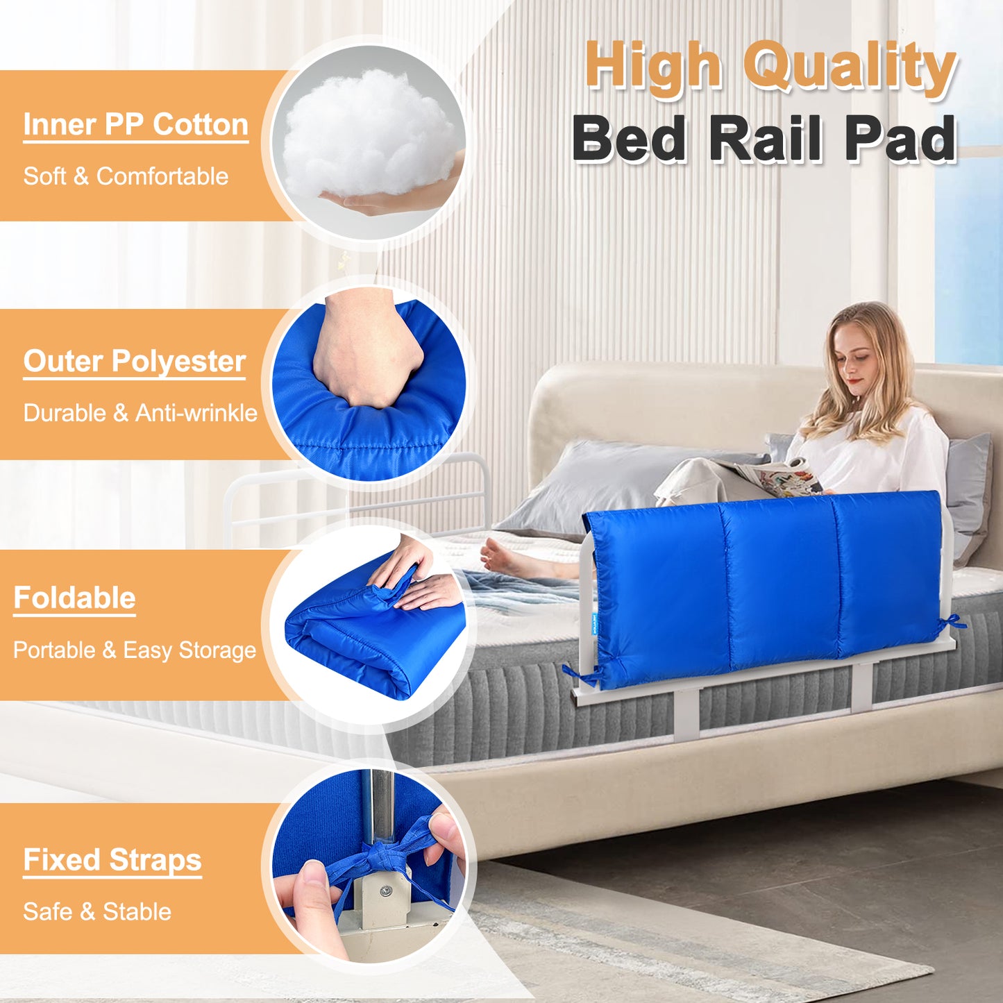 Bed Rail Cushion Pads for Hospital Bed Rail Cover Padding Bed Barrier for Adults Medical Foam Bumper Pads Bed Rail Protector Safety Guard for Elderly Adults Bed Side Rails Padding Cover - 1 PCS
