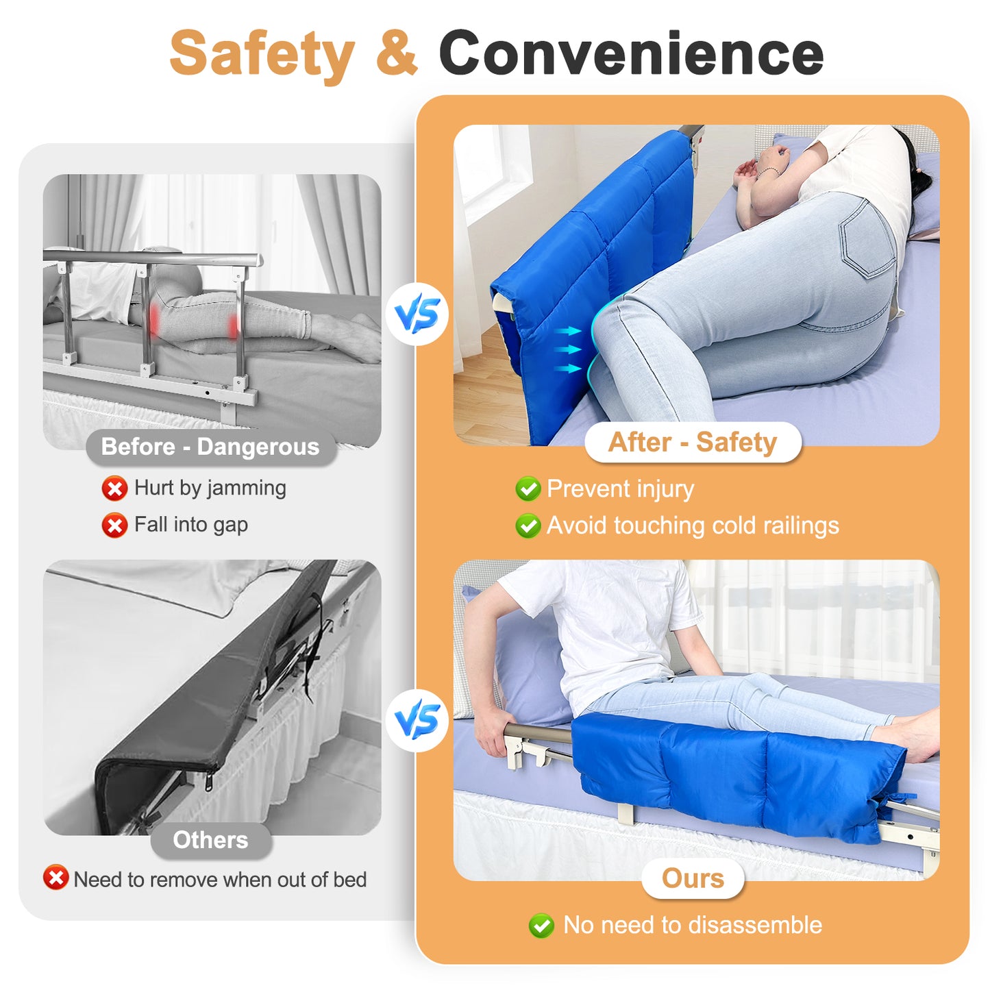 Bed Rail Cushion Pads for Hospital Bed Rail Cover Padding Bed Barrier for Adults Medical Foam Bumper Pads Bed Rail Protector Safety Guard for Elderly Adults Bed Side Rails Padding Cover - 1 PCS
