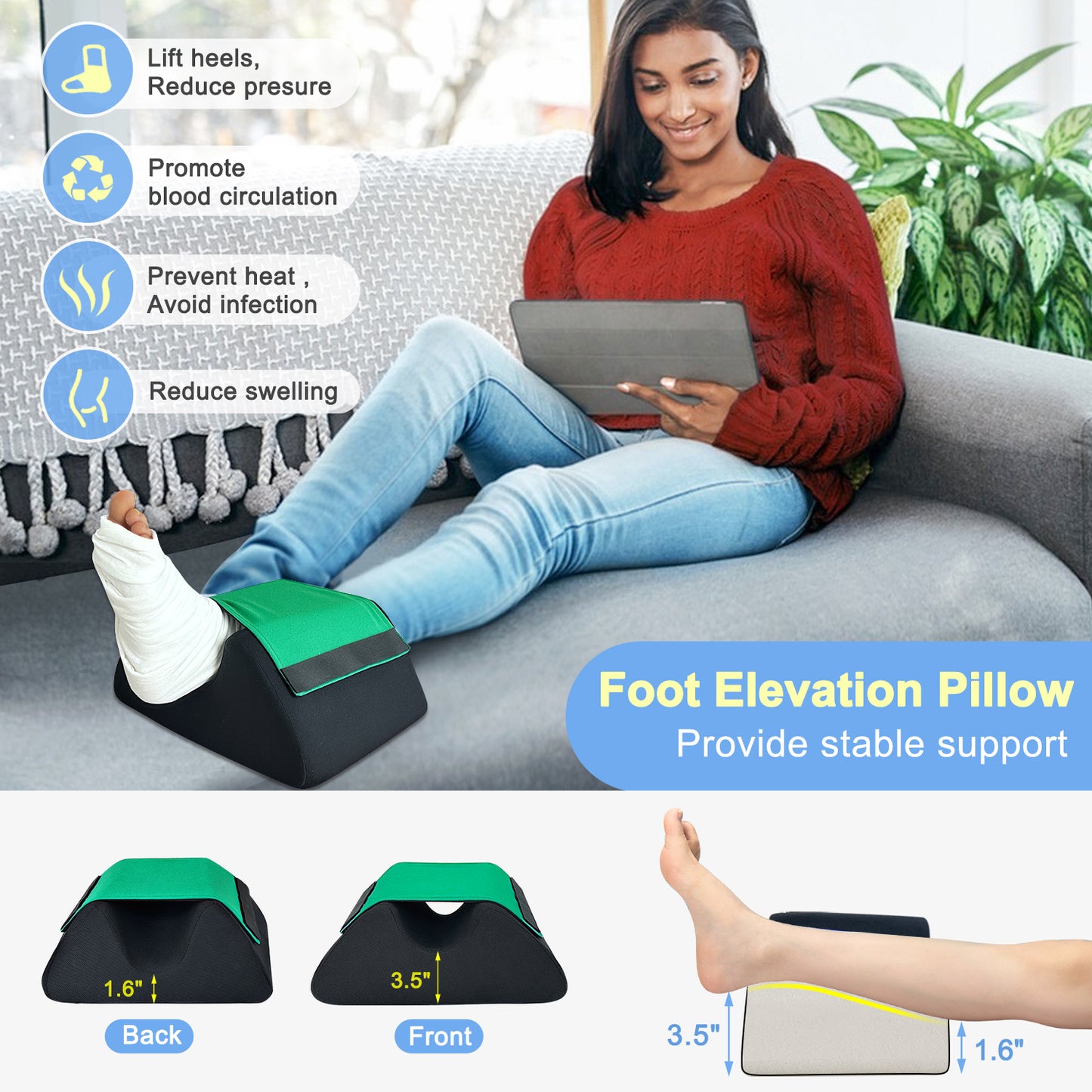 Heel Protectors for Pressure Sores, Foot Elevation Pillow Post Surgery Ulcer Cushion, Foam Bedsore Relief Pillows Feet Leg Support Wedge, Elevate Feet Recovery Supplies Ankle Elevator for Swelling